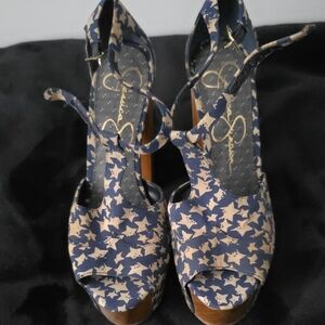 Seychelles Navy and Beige Star Platform Heels